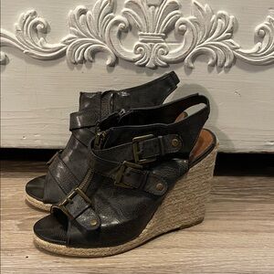 Miss Me Charcoal Wedge Sandals with Buckle Detail